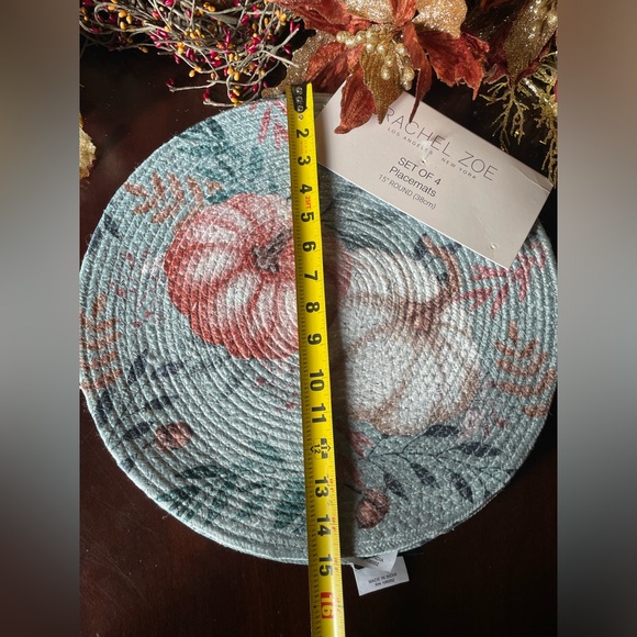 RACHEL ZOE NWT Fall Autumn Thanksgiving Pumpkin Set Of 4 15” Round Placemats - Picture 10 of 11